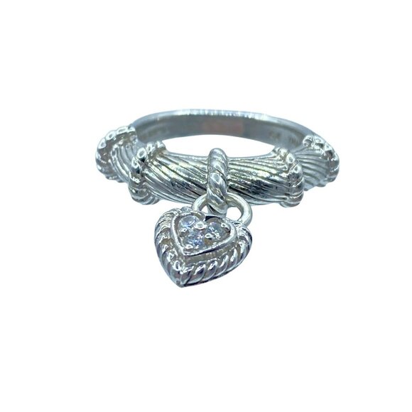 Judith Ripka Sterling Silver 925 Dangling Heart Diamonique Ring Size 7 Designer - Picture 4 of 12